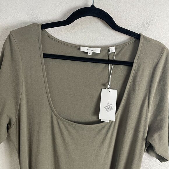 NEW Vince Womens XL Midi Dress Tie Waist Square Neck Short Sleeve in Mineral - Picture 10 of 12